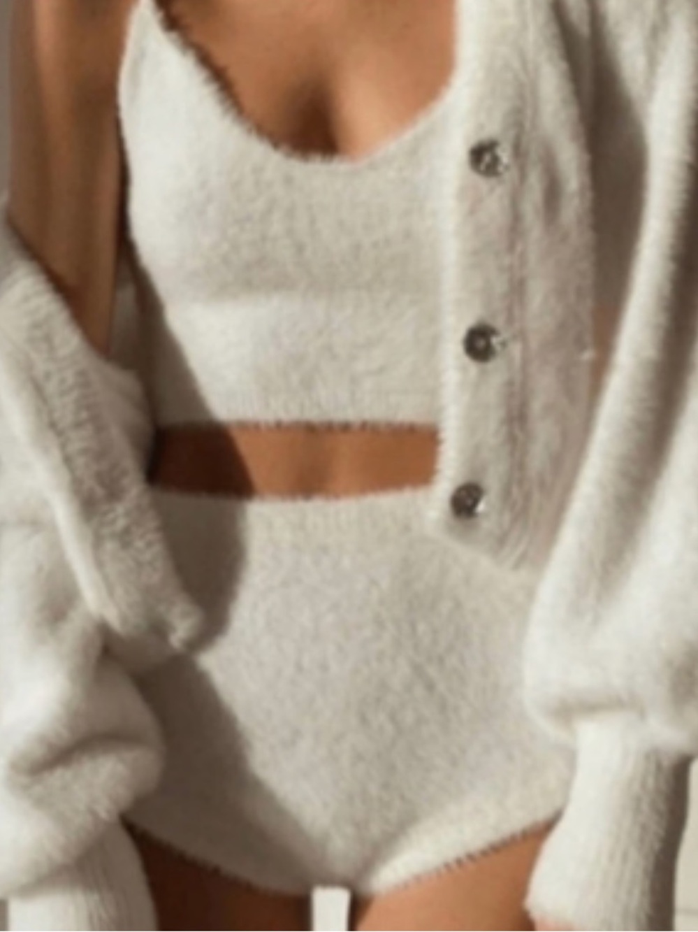 For Love And Lemons White Fuzzy High-Waist Shorts